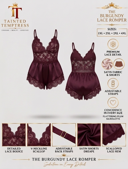 Burgundy Lace Romper Set